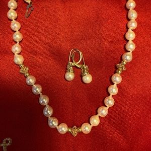 14K FANCY PEARLS & BEADS YG NECKLACE w/EARRNGS SET